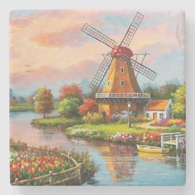 Country Windmills Fine Art Steinuntersetzer (Vorderseite)