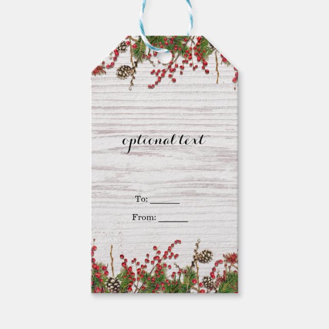 Country Winter Holiday Berries & Pine Cone Elegant Geschenkanhänger (Vorderseite)