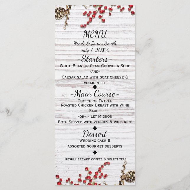 Country Winter Holiday Berries & Pine Cone Menü Menükarte (Vorderseite)
