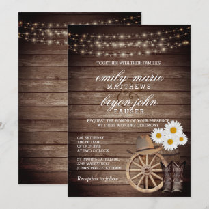 Country Wood Barrel Hochzeit mit Daisy Blume Einladung