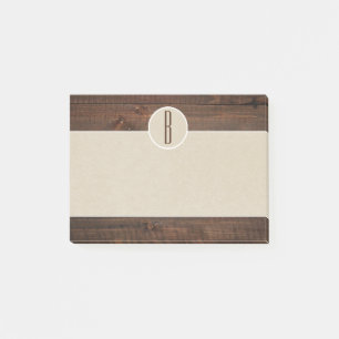 Country Wood & Brown Kraft Rustic Monogram Initial Post-it Klebezettel