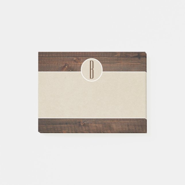 Country Wood & Brown Kraft Rustic Monogram Initial Post-it Klebezettel (Vorderseite)
