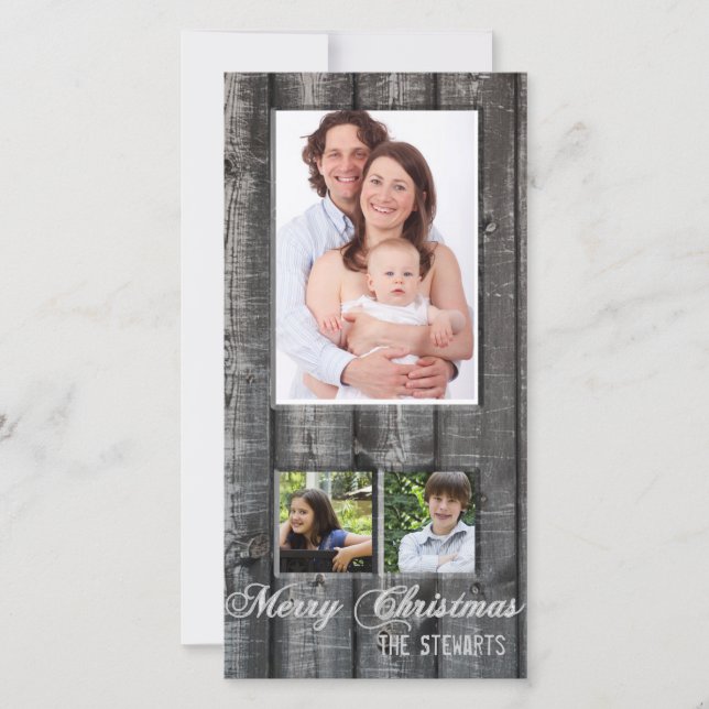 Country Wood Drei-Foto-Weihnachtskarte Feiertagskarte (Vorderseite)
