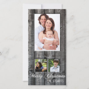 Country Wood Drei-Foto-Weihnachtskarte Feiertagskarte