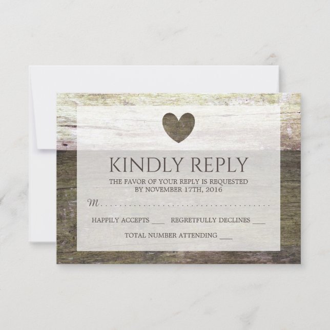 Country Wood Heart Wedding RSVP (Vorderseite)