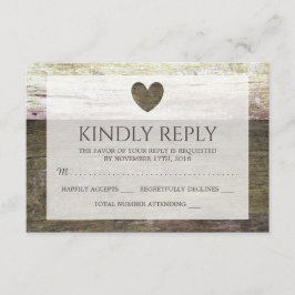 Country Wood Heart Wedding RSVP Karte