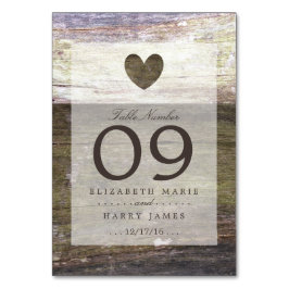 Country Wood Heart Wedding Tischnummer