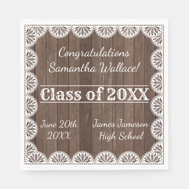 Country Wood & Lace Graduation Party Paper Napkins Serviette (Vorderseite)