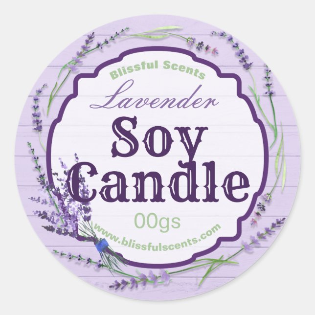 Country Wood Lila Lavender Soy Candle Labels Runder Aufkleber (Vorderseite)