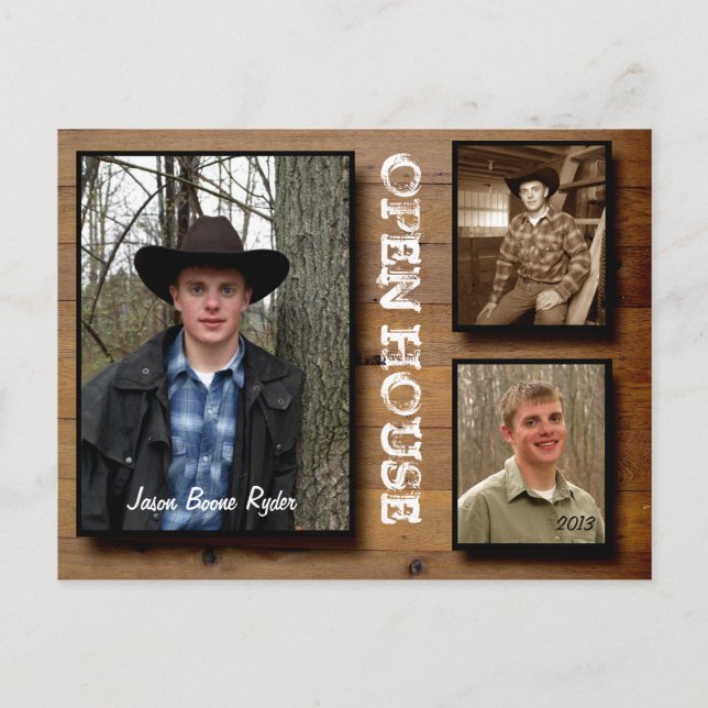 Country Wood Open House Einladungspostkarte (Vorderseite)