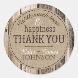 Country Wood Planks Rustikaler Dank für Ihr Hochze Runder Aufkleber