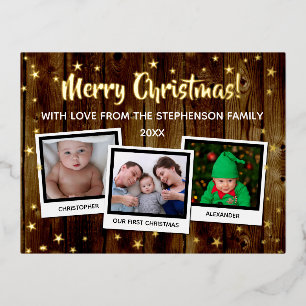 Country Wood Stars Frohe Weihnachten Familie 3 Fot Folien Feiertagspostkarte
