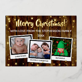 Country Wood Stars Frohe Weihnachtsfamilie 3 Foto Folien Feiertagskarte