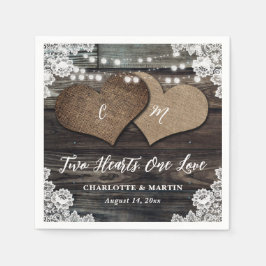 Country Wood Two Hearts Blumenhochzeit Serviette