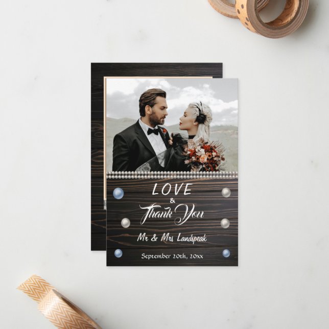 Country Wood White Pearls & Lace Dankeschön Karte (Vorderseite/Rückseite Beispiel)