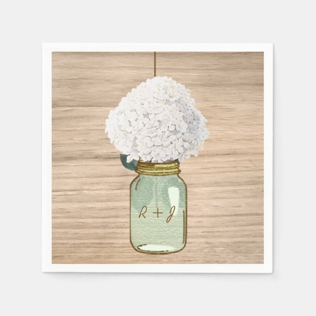 Country Wooden Rustic Mason Jar Hydrangea Serviette (Vorderseite)