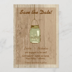 Country Wooden Rustic Mason Jar Save the Date