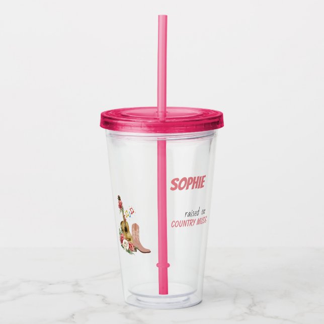 Countrymusik, akustische Gitarre, Rose, Cowboy Boo Acryltrinkbecher (Vorderseite)