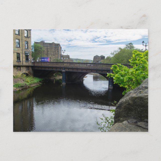 County Bridge und der River Calder, Sowerby Bridge Postkarte (Vorderseite)