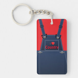 County Folk Overalls Red Heart Custom Schlüsselan Schlüsselanhänger