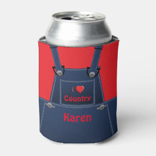 County Folk Overalls Red Heart Personalisiert Dosenkühler