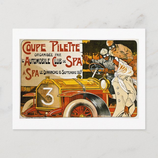 Coupe Pilette Vintages spanisches Automobilplakat Postkarte (Vorderseite)