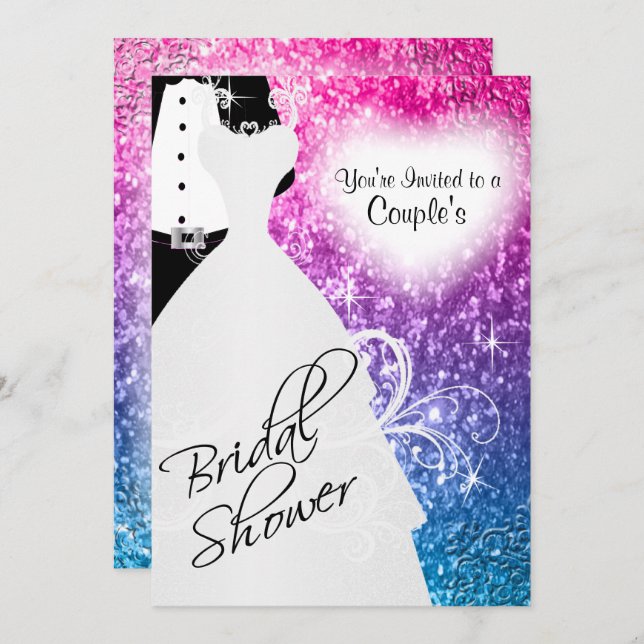 Coupels Brautparty in einem eleganten Glitzer Einladung (Vorne/Hinten)