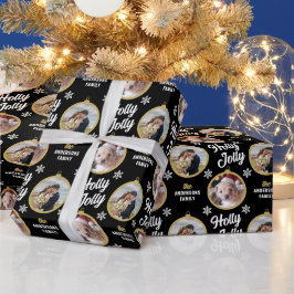 Couple 2 Fotos Weihnachten Modernes Schwarz Geschenkpapier