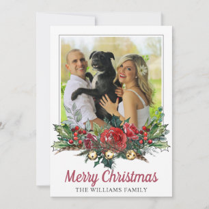 Couple and Dog Weihnachts-Foto botanisch Feiertagskarte