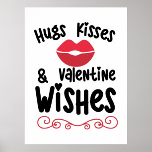 Couple Art Hugs Kisses and Valentine Wishs Poster