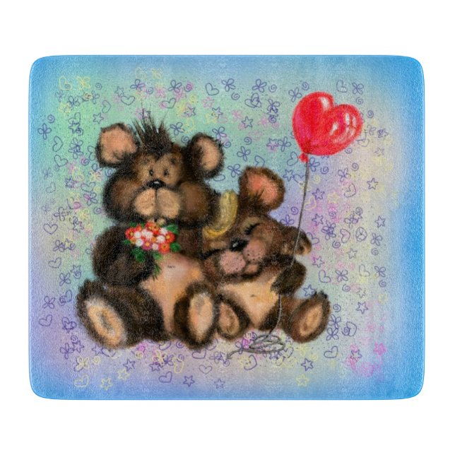 Couple Bear mit Heart Balloon Cutting Board Schneidebrett (Vorderseite)