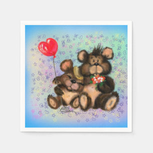 Couple Bear mit Heart Balloon Napkins Serviette