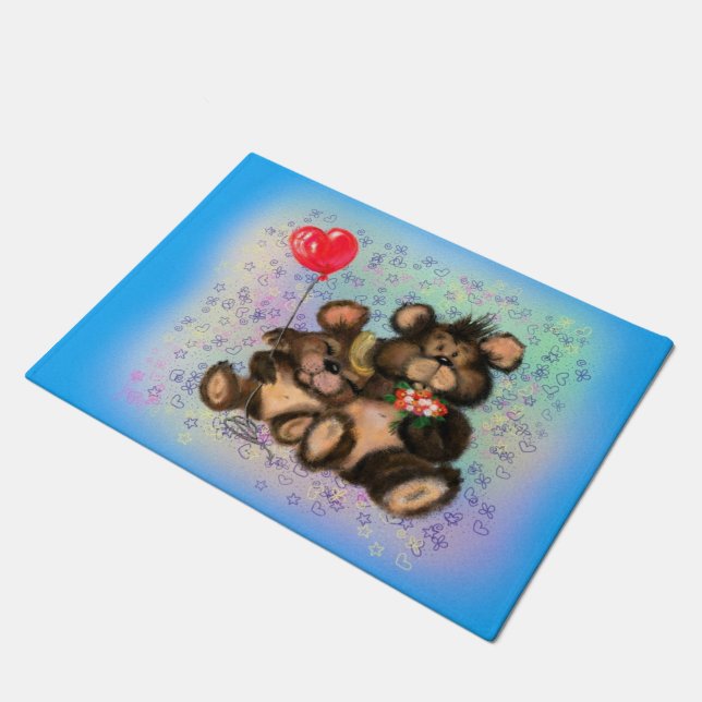 Couple Bear mit Herzballon Doormat Fußmatte (Schrägansicht)