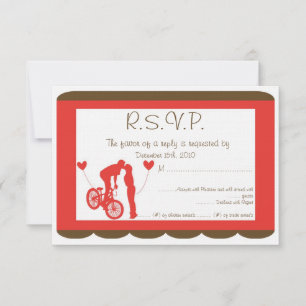 Couple Bike Red/Brown Wedding RSVP Einladung