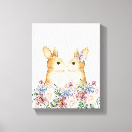 Couple Bunny Blume Holz Kinderzimmer Dekoration Leinwanddruck