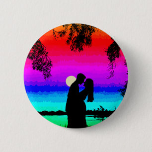 Couple By Lake Rainbow Button