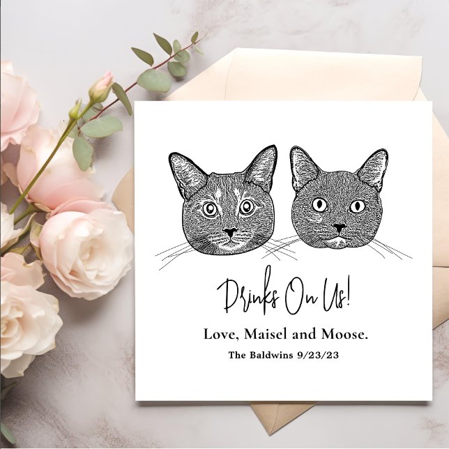 Couple Cat Hand Zeichnend Personalisierte Getränke Serviette (Von Creator hochgeladen)