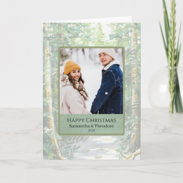 Couple Christmas Photo Card - Woodland Karte (Vorderseite)