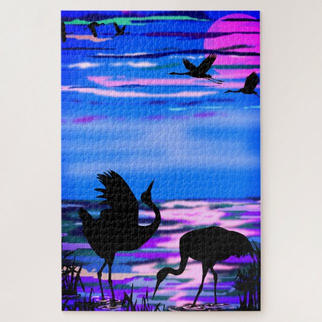 Couple Cranes Bird am Sunset Jigsaw Puzzle (Vertikal)