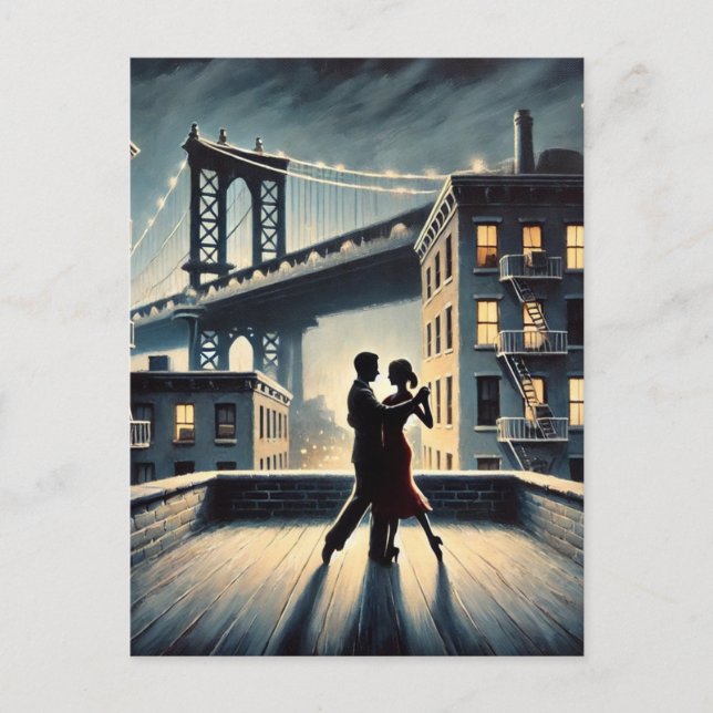 Couple Dancing mit Brooklyn Bridge Postkarte (Vorderseite)