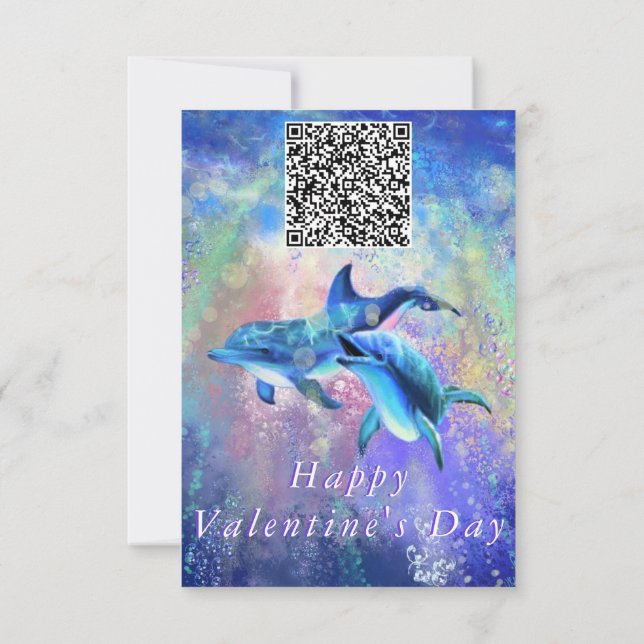Couple Dolphin Valentine's Day Card Ihr QR Code Karte (Rückseite)