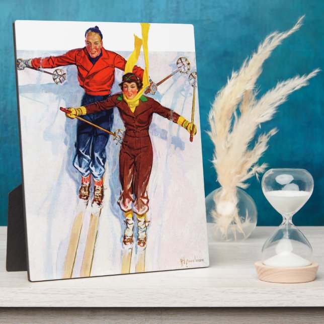 Couple Downhill Skiing Fotoplatte (Seite)