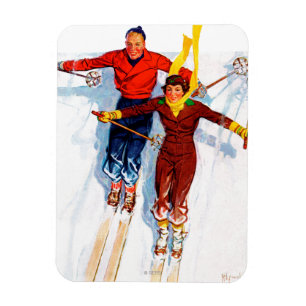 Couple Downhill Skiing Magnet