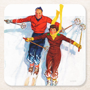 Couple Downhill Skiing Rechteckiger Pappuntersetzer