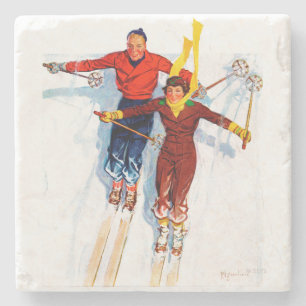 Couple Downhill Skiing Steinuntersetzer