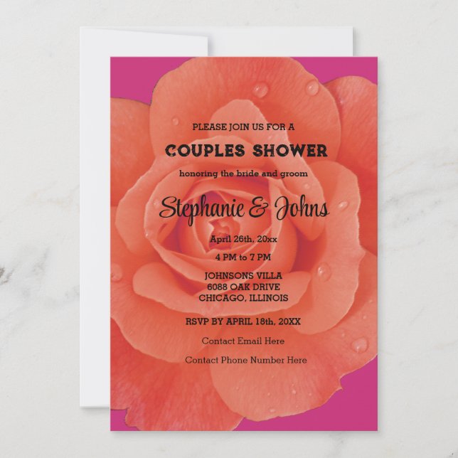 Couple Dusche Rosa Orange Blumenfarben Hochzeit Einladung (Vorderseite)