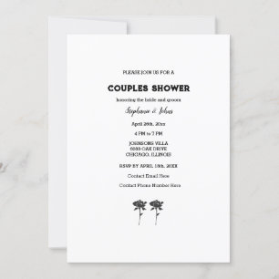 Couple Dusche Schwarz-weiß floral Simple Wedding Einladung