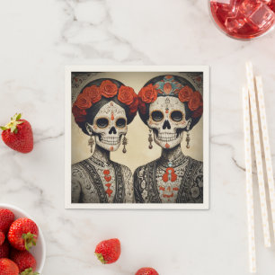 Couple el Día de los Muertos Serviette