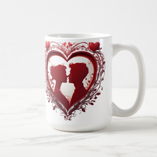 Couple Embracing in ein großes rotes Herz Kaffeetasse (Rechts)