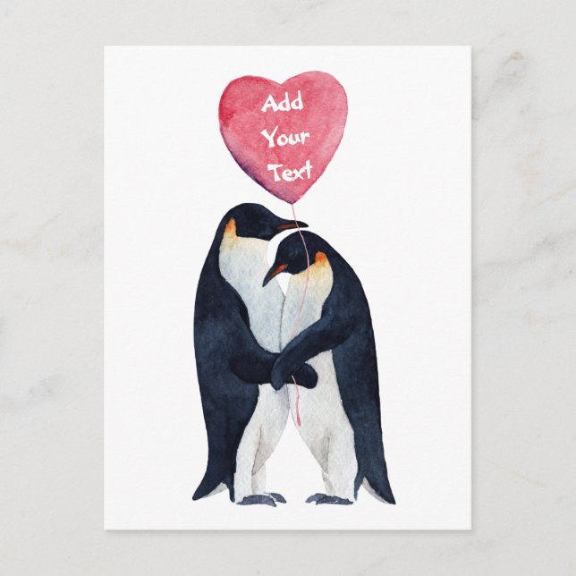 Couple Emperor Pinguins Herz Personalisiert Postkarte (Vorderseite)